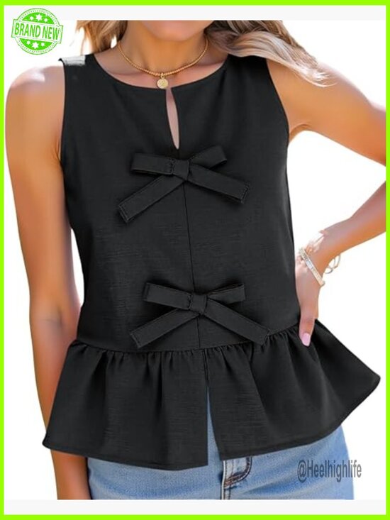 Tops - Sleeveless Cotton Linen Peplum Tank Top Flowy Blouse